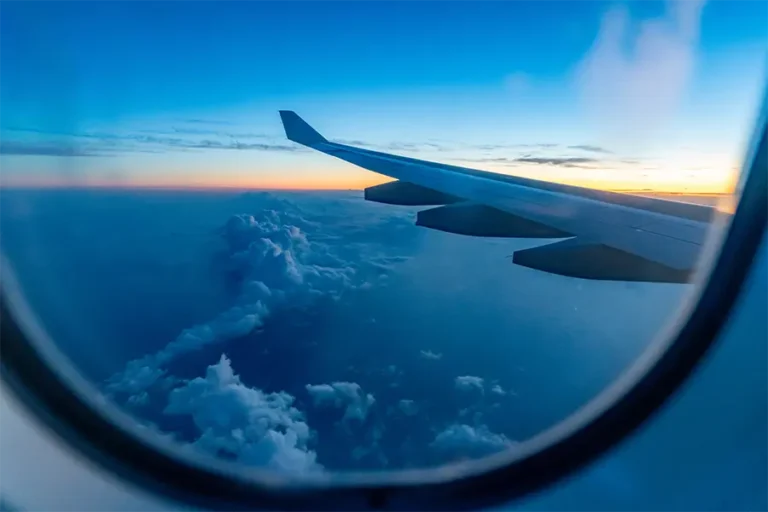 airplane window view at dusk