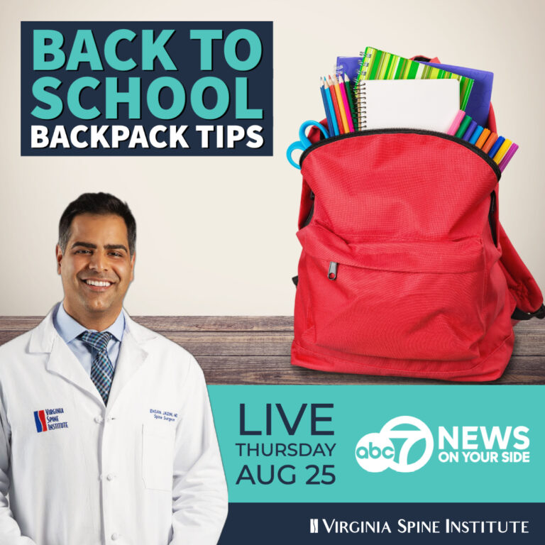 Dr. Jazini with a back to school backpack tips graphic