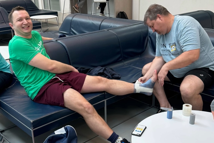 dr kemp getting his ankle injury treated
